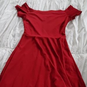 Maroon hi-lo off the shoulder dress